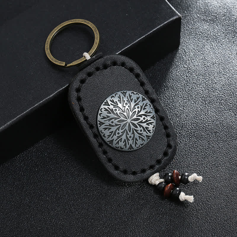 Round Flower Pendant Double Layer Leather Keychain - Image 6