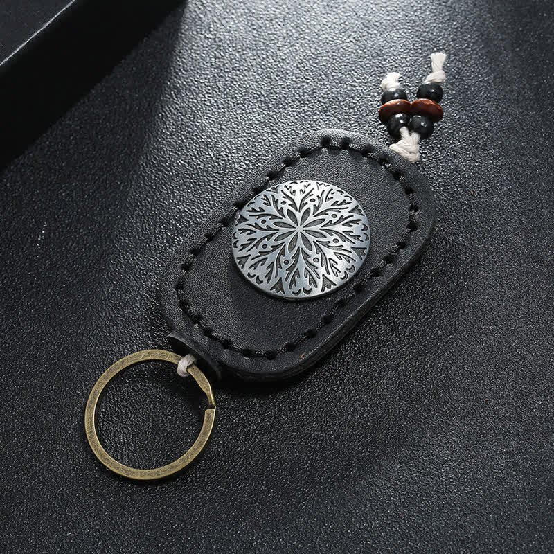 Round Flower Pendant Double Layer Leather Keychain - Image 7