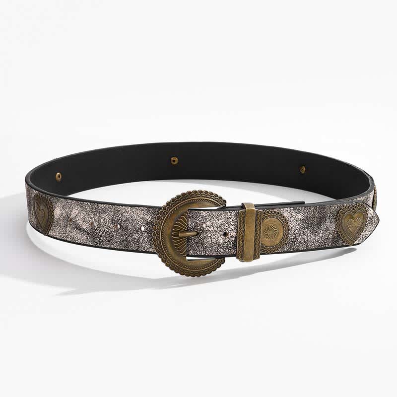 Round & Heart Rivets Inlaid Floral Print Leather Belt - Image 6