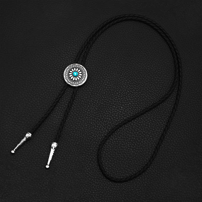Round Turquoise Stone Centerpiece Bolo Tie - Image 5