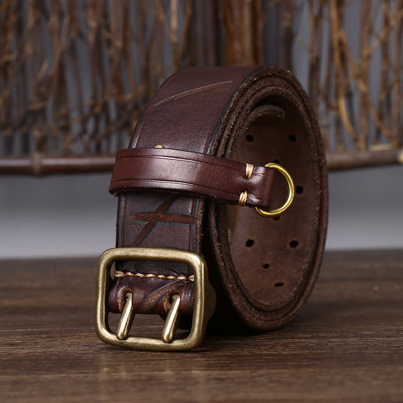 Rugged Style Double Prong Workwear Leather Belt
