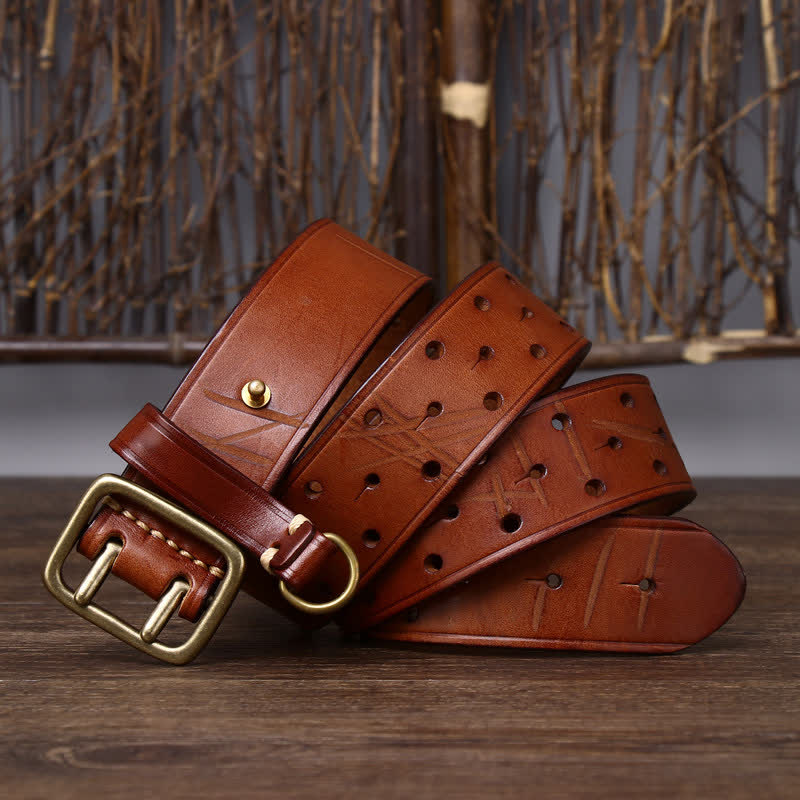 Rugged Style Double Prong Workwear Leather Belt - Image 11