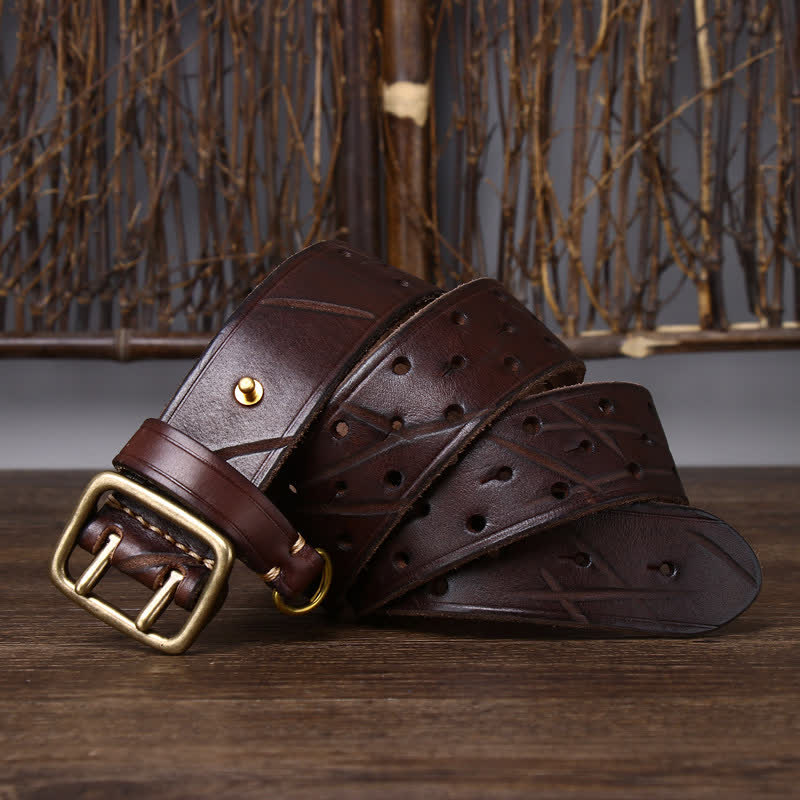 Rugged Style Double Prong Workwear Leather Belt - Image 4