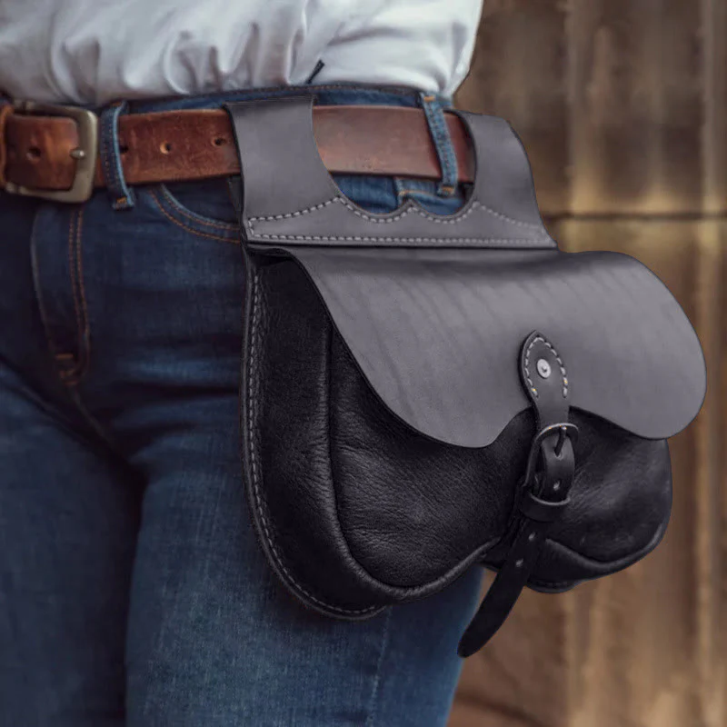 Rugged Viking Style Leather Hanging Waist Buckled Belt Bag - Image 4