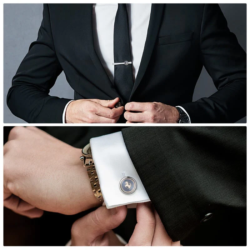 Running Horse Tie Bar Cufflinks Set For Wedding Suit - Image 3