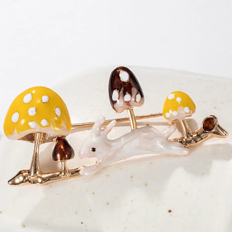 Running Rabbit And Mushroom Brooch Cute Shirt Accessories - Image 2