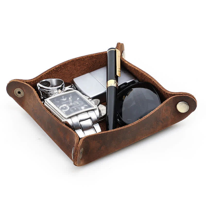 Rustic Genuine Leather Custom Name Foldable Valet Tray - Image 12