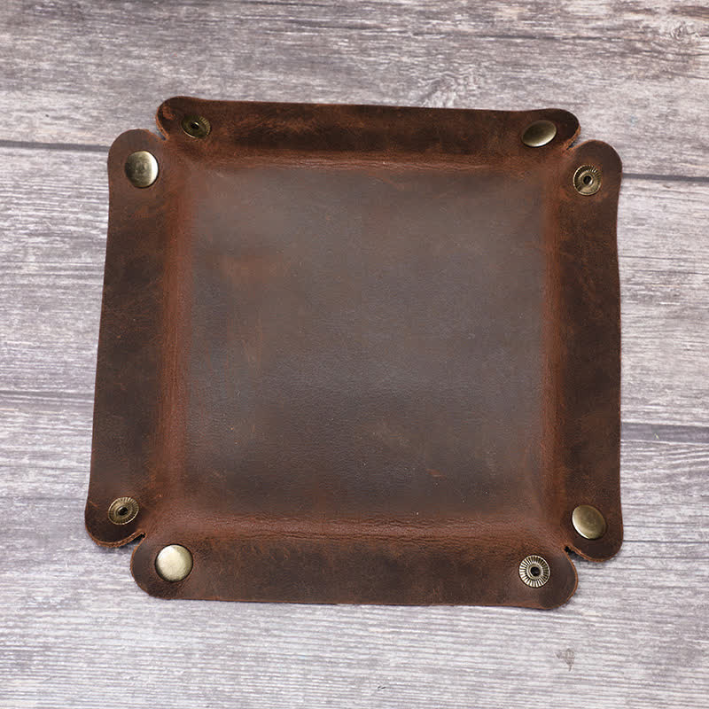 Rustic Genuine Leather Custom Name Foldable Valet Tray - Image 14