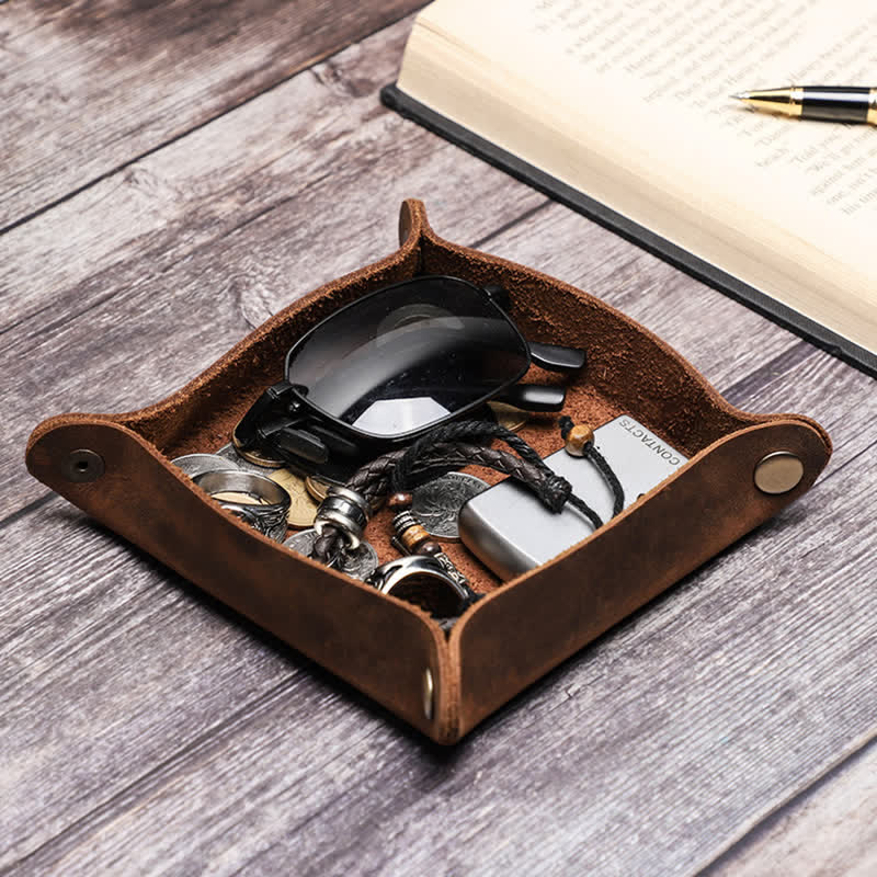 Rustic Genuine Leather Custom Name Foldable Valet Tray - Image 15