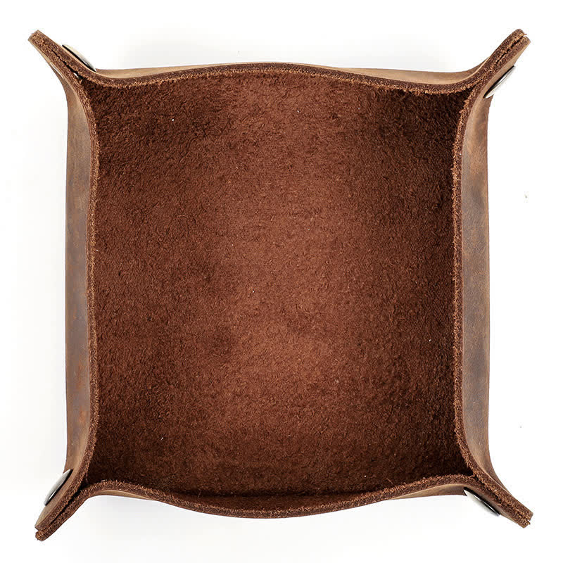 Rustic Genuine Leather Custom Name Foldable Valet Tray - Image 2