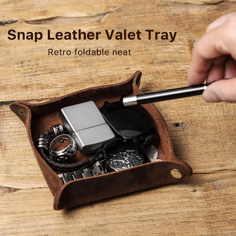 Rustic Genuine Leather Custom Name Foldable Valet Tray - Image 3