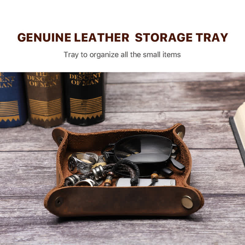 Rustic Genuine Leather Custom Name Foldable Valet Tray - Image 4