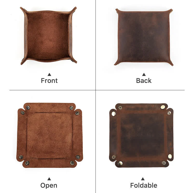 Rustic Genuine Leather Custom Name Foldable Valet Tray - Image 7