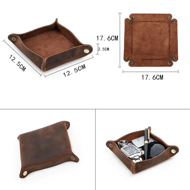 Rustic Genuine Leather Custom Name Foldable Valet Tray - Image 8