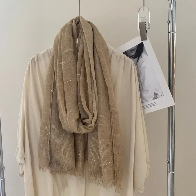 Sequins Dirty Dyed Shawls Solid Color Thin Scarf - Image 11