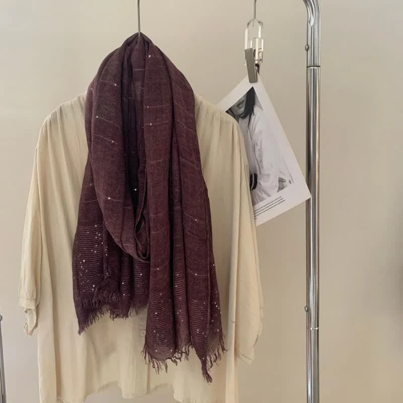 Sequins Dirty Dyed Shawls Solid Color Thin Scarf - Image 12
