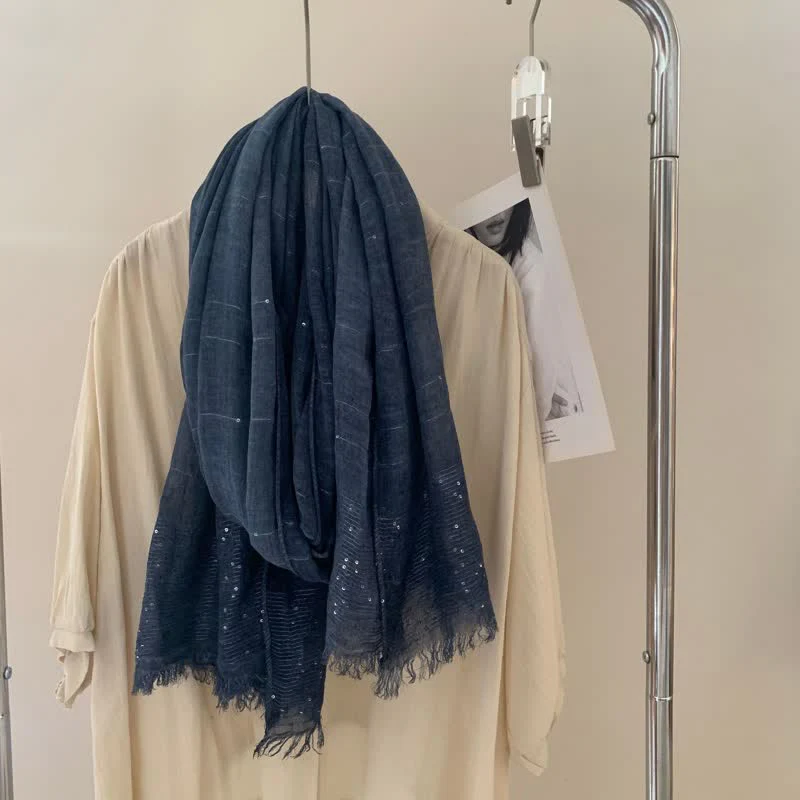 Sequins Dirty Dyed Shawls Solid Color Thin Scarf - Image 2