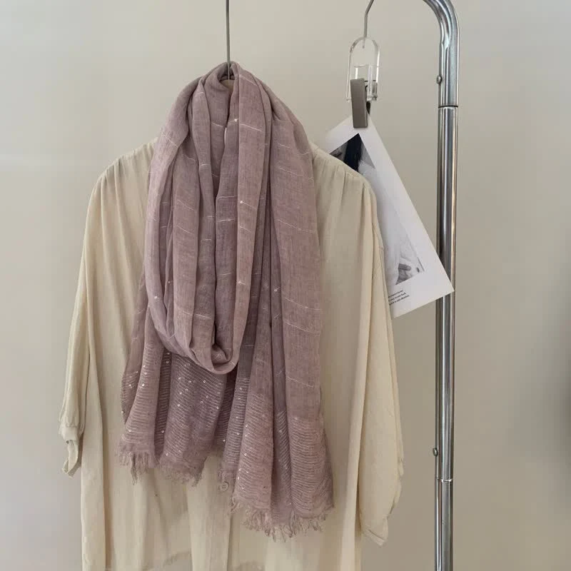 Sequins Dirty Dyed Shawls Solid Color Thin Scarf - Image 3