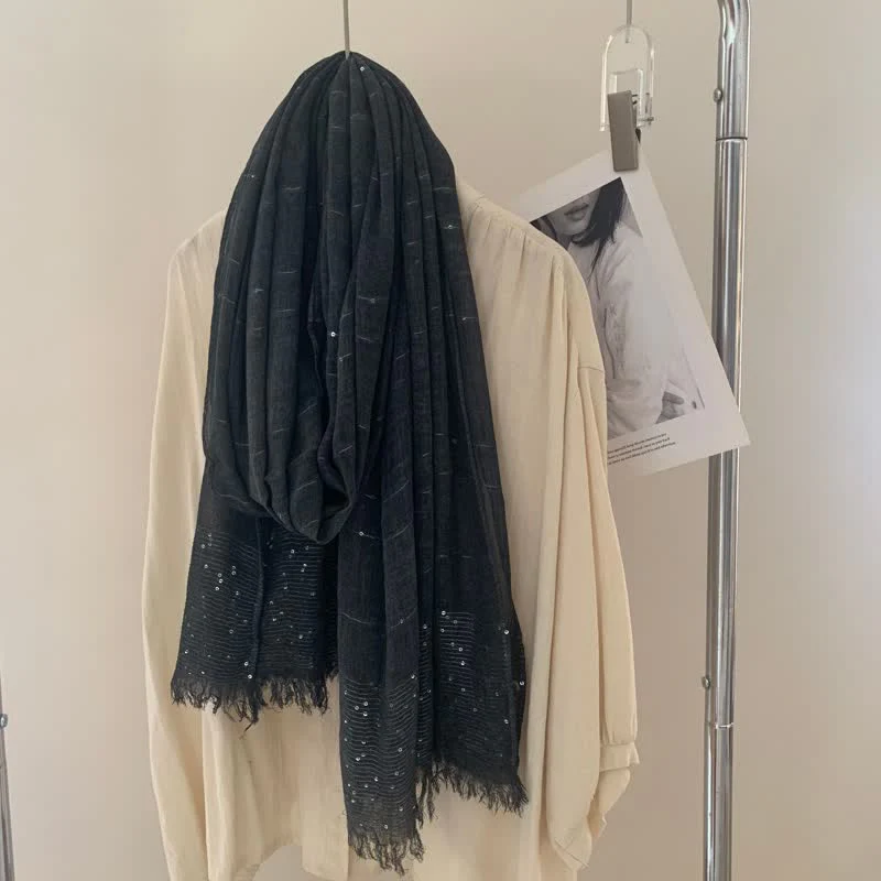 Sequins Dirty Dyed Shawls Solid Color Thin Scarf - Image 4