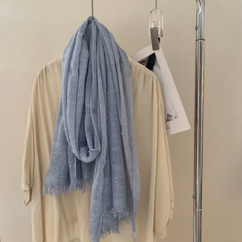 Sequins Dirty Dyed Shawls Solid Color Thin Scarf - Image 7