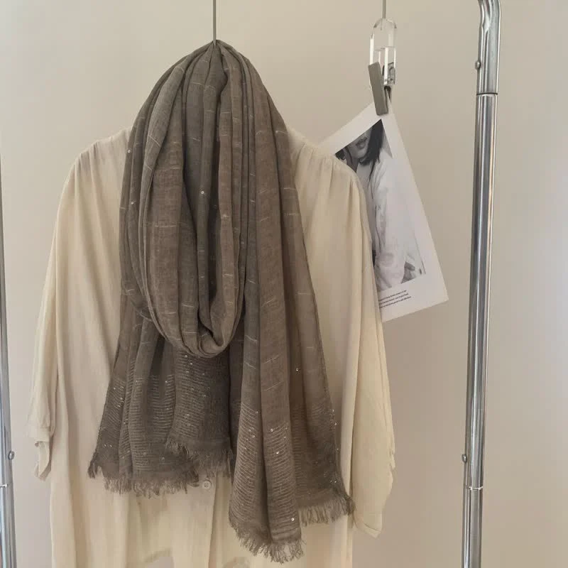 Sequins Dirty Dyed Shawls Solid Color Thin Scarf - Image 8