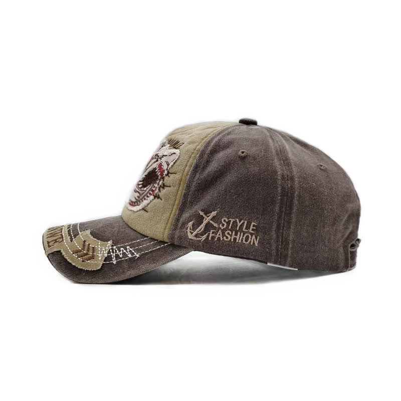 Shark Embroidered Retro Frayed Edge Washed Baseball Cap - Image 11