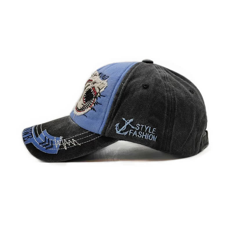 Shark Embroidered Retro Frayed Edge Washed Baseball Cap - Image 15