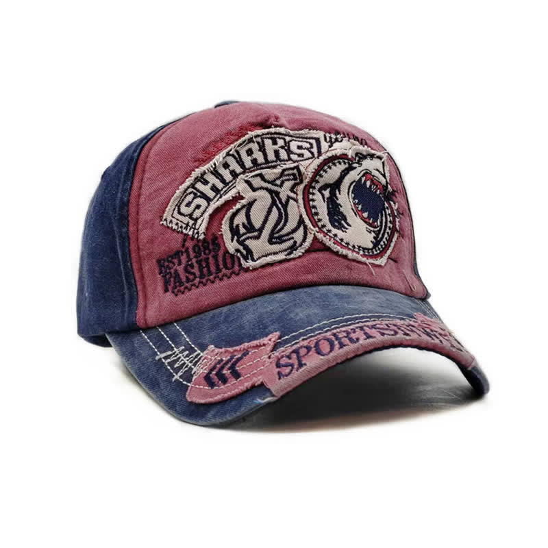 Shark Embroidered Retro Frayed Edge Washed Baseball Cap - Image 3
