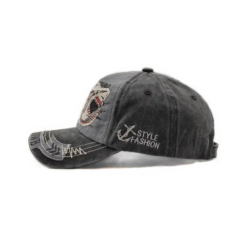 Shark Embroidered Retro Frayed Edge Washed Baseball Cap - Image 5