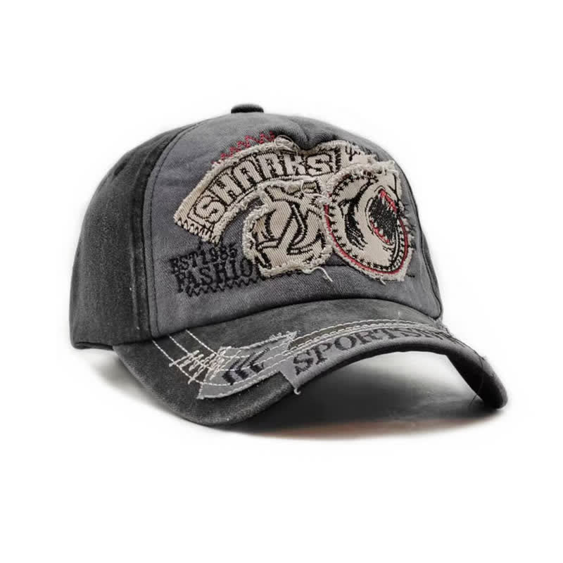 Shark Embroidered Retro Frayed Edge Washed Baseball Cap - Image 6