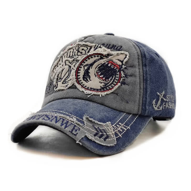 Shark Embroidered Retro Frayed Edge Washed Baseball Cap - Image 7