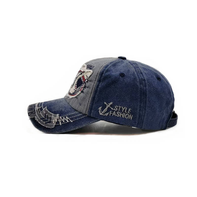Shark Embroidered Retro Frayed Edge Washed Baseball Cap - Image 8
