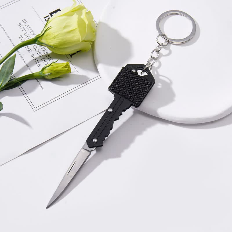Shining Rhinestones Folding Key-Shaped Knife Keychain - Image 3