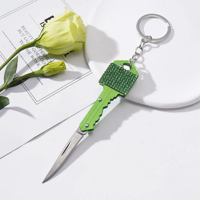 Shining Rhinestones Folding Key-Shaped Knife Keychain - Image 6