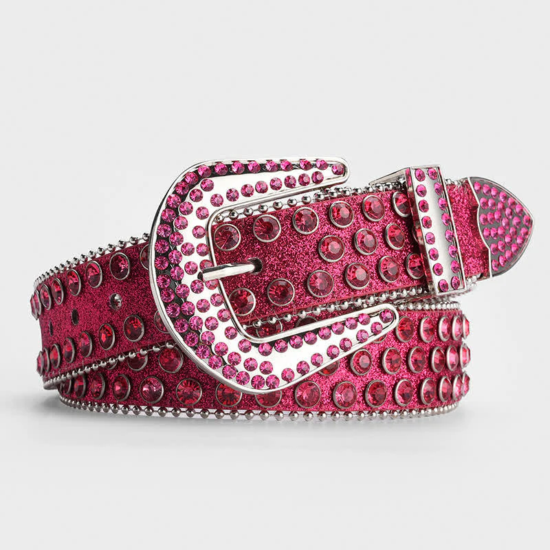 Shinning Rhinestone Crystal Studded Leather Belt - Image 10