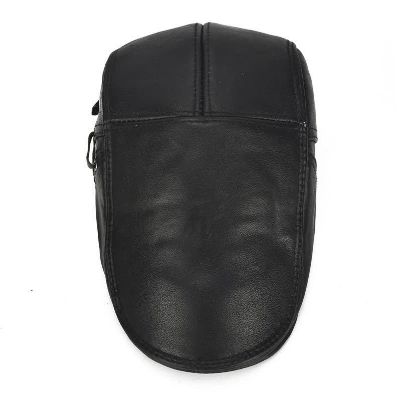 Side Lace-Up Cowhide Leather Beret Hat - Image 8