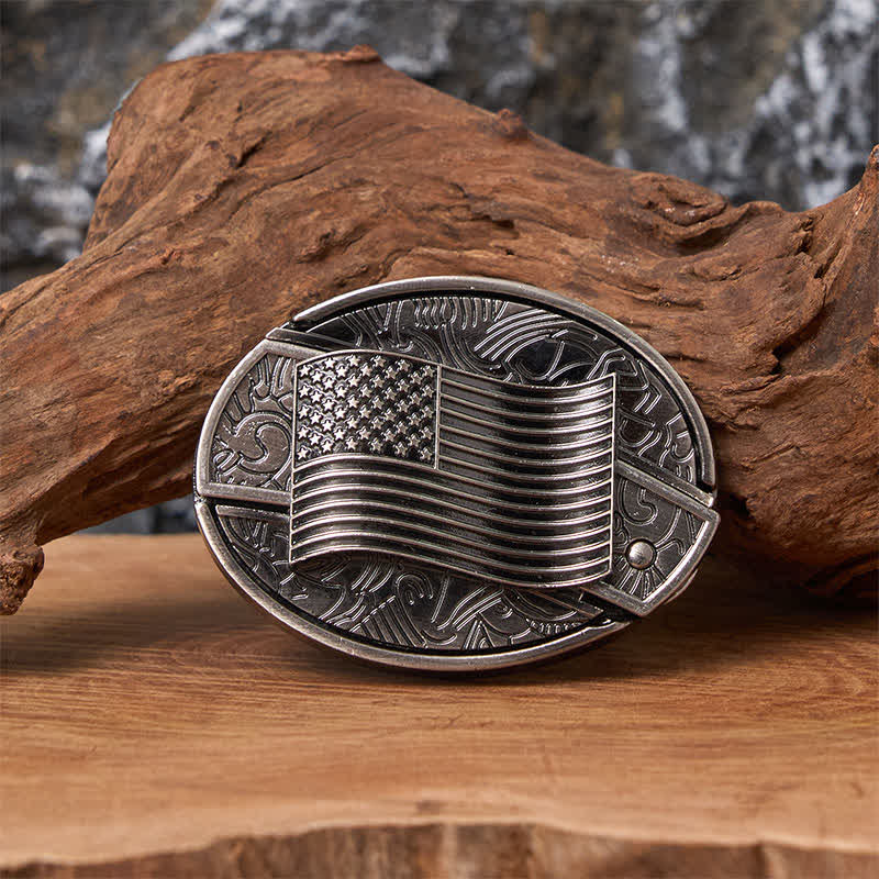 Silver American Flag DIY Hidden Knife Buckle Leather Belt