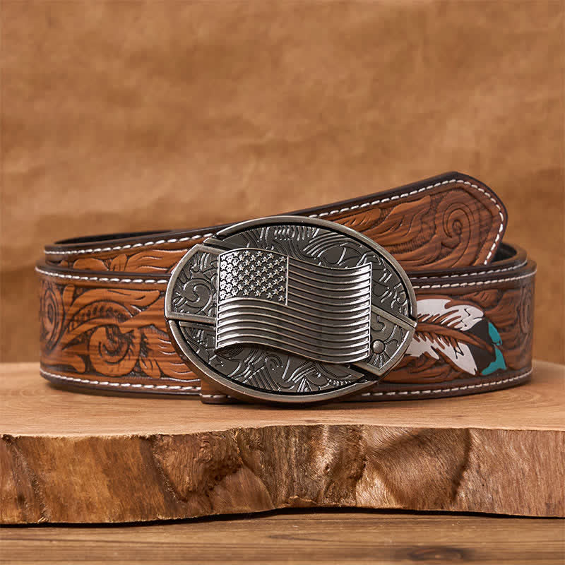 Silver American Flag DIY Hidden Knife Buckle Leather Belt - Image 10