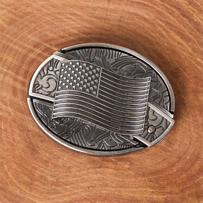 Silver American Flag DIY Hidden Knife Buckle Leather Belt - Image 3