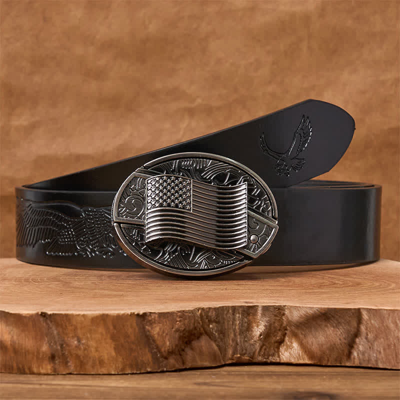 Silver American Flag DIY Hidden Knife Buckle Leather Belt - Image 5