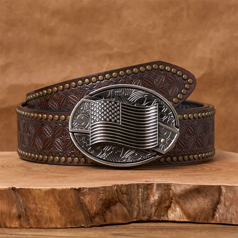 Silver American Flag DIY Hidden Knife Buckle Leather Belt - Image 7