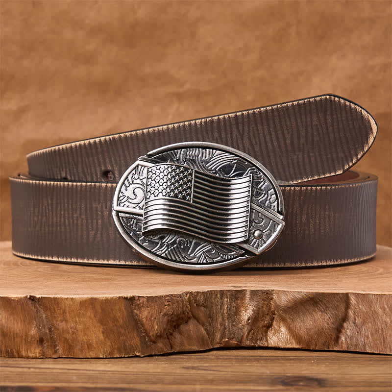 Silver American Flag DIY Hidden Knife Buckle Leather Belt - Image 8