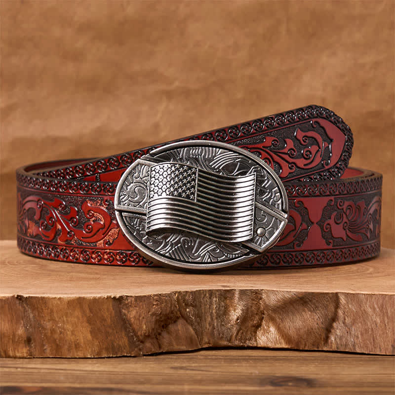 Silver American Flag DIY Hidden Knife Buckle Leather Belt - Image 9