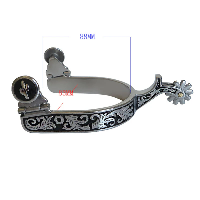 Silver Black Pattern Western Cowboy Spurs With Gear - Image 4