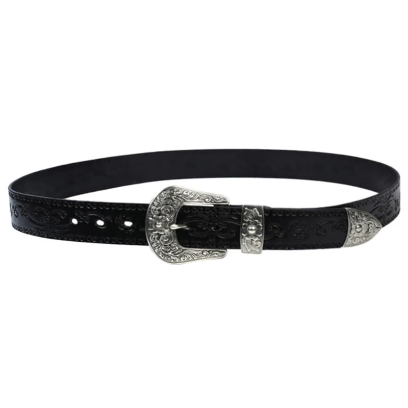 Silver Buckle Buckle Western Embossed Leather Belt - Image 12