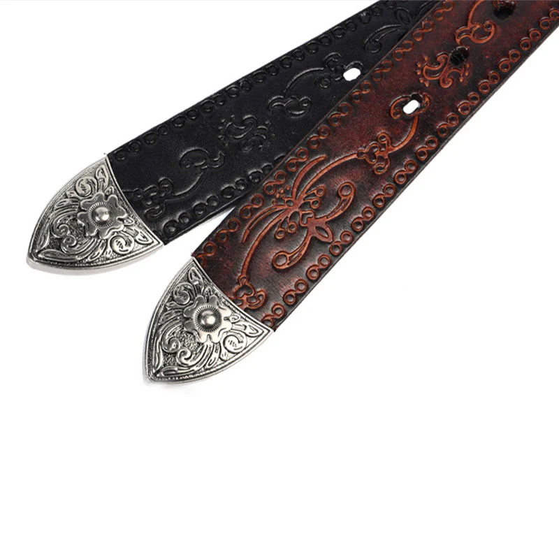 Silver Buckle Buckle Western Embossed Leather Belt - Image 15