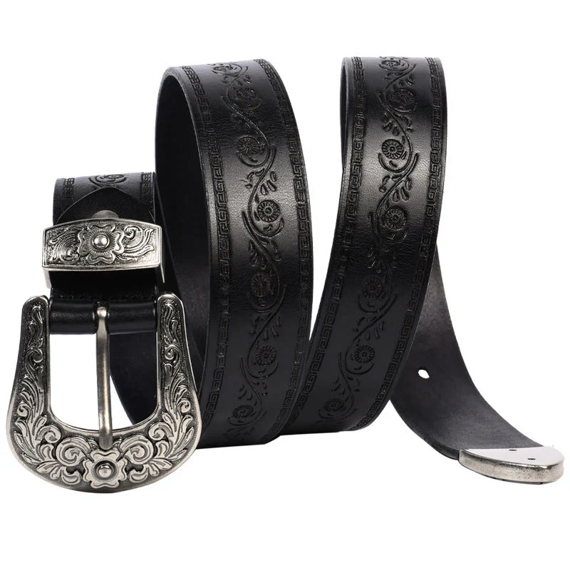 Silver Buckle Buckle Western Embossed Leather Belt - Image 6