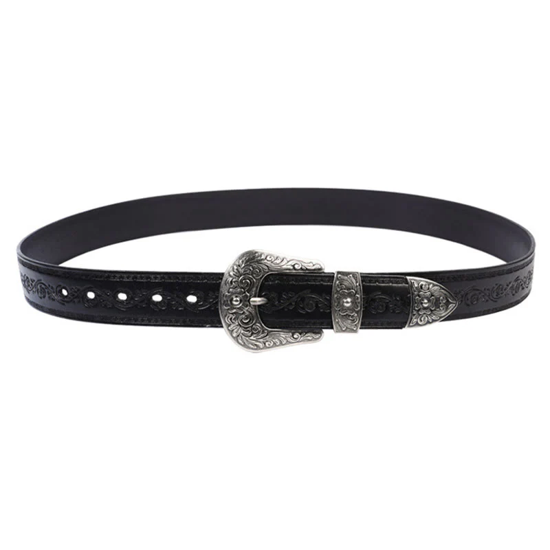 Silver Buckle Buckle Western Embossed Leather Belt - Image 7