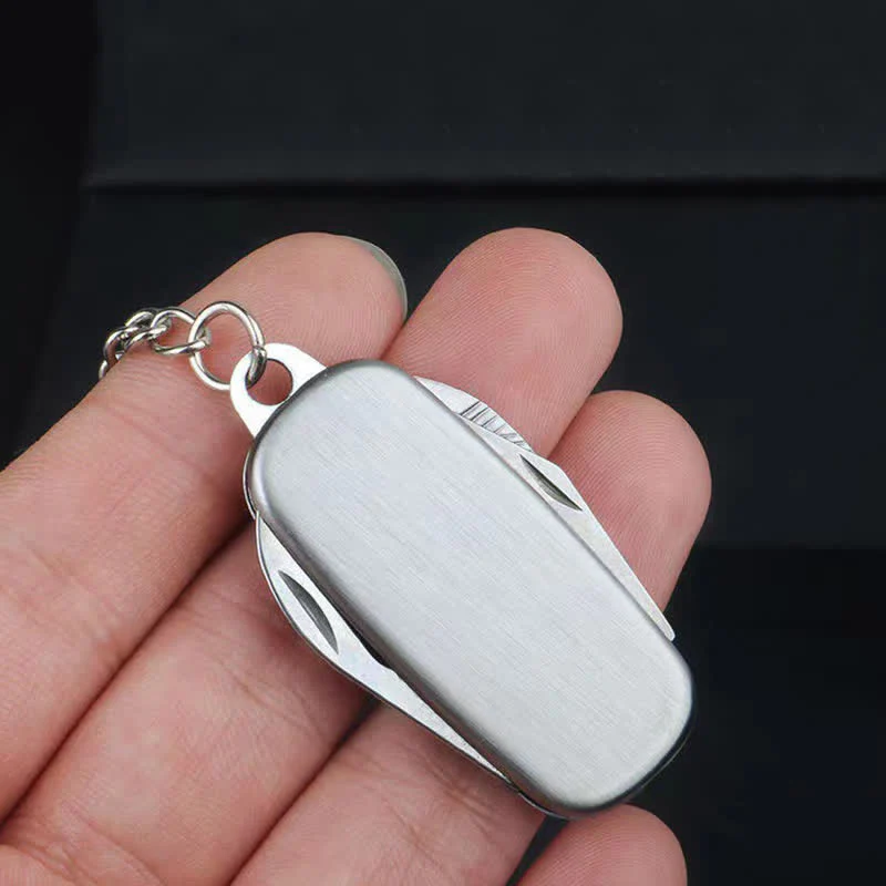 Silver Compact Folding Knife Keychain With Bottle Opener - Image 2