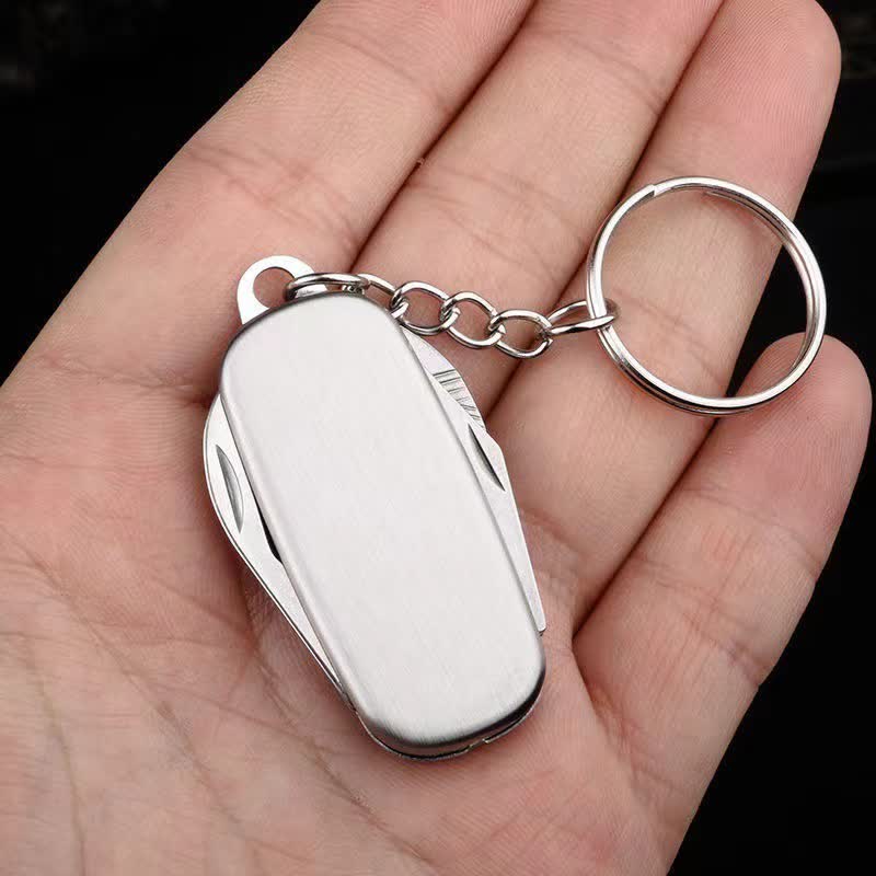 Silver Compact Folding Knife Keychain With Bottle Opener - Image 6